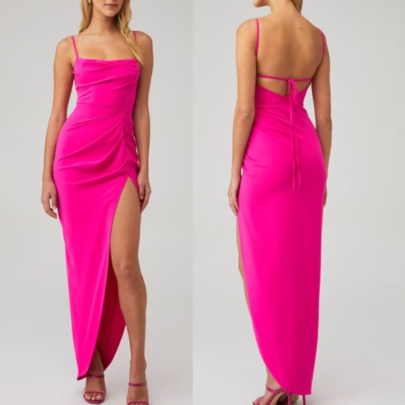 Revolve Amanda Uprichard Jasalina Maxi Dress Size Medium Hot Pink Sexy Party - Picture 1 of 16